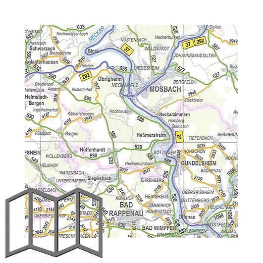 Amtliche Straßenkarte 1:200&nbsp;000, gefaltet