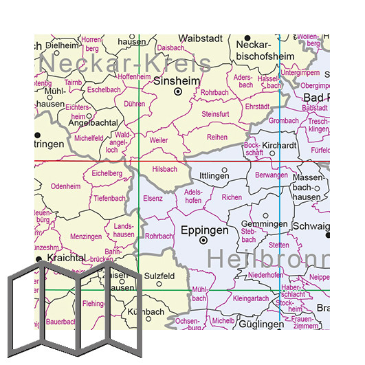 Gemarkungs&shy;übersichts&shy;karte 1:350&nbsp;000, gefaltet