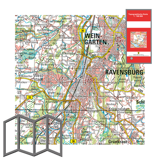 Topographische Karten 1:100&nbsp;000, gefaltet