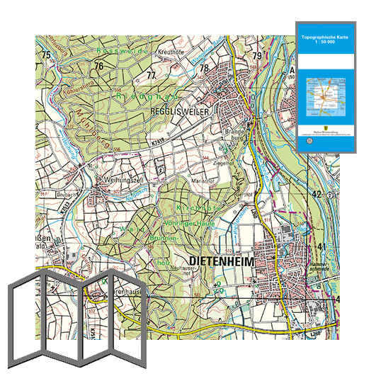 Topographische Karten 1:50&nbsp;000, gefaltet