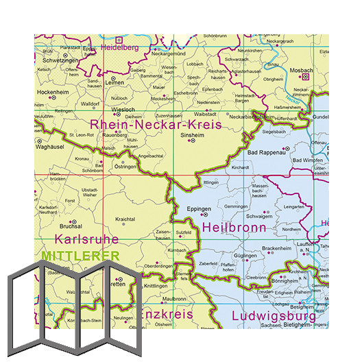 Verwaltungs&shy;gliederungs&shy;karte 1:350&nbsp;000, gefaltet