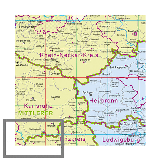 Verwaltungs&shy;gliederungs&shy;karte 1:350&nbsp;000, plano