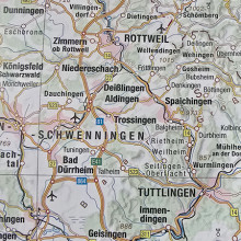 Topographische Karte 1:500 000 - Deutschland Süd